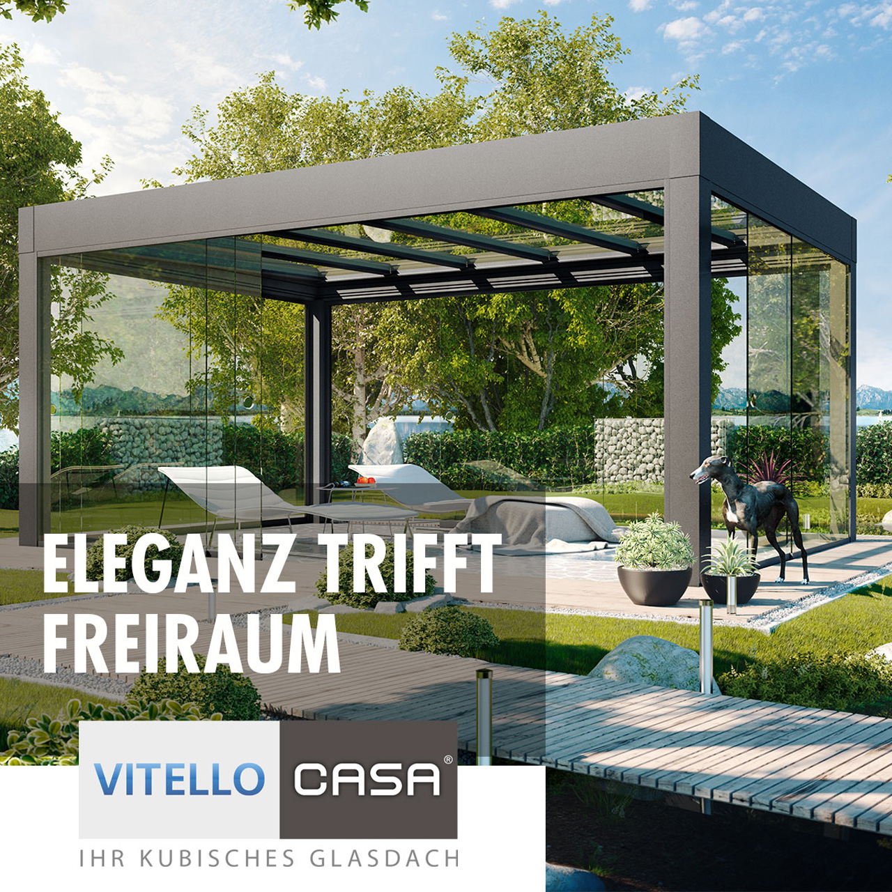 Elegantes kubisches Terrassendach mit integrierter Beleuchtung
